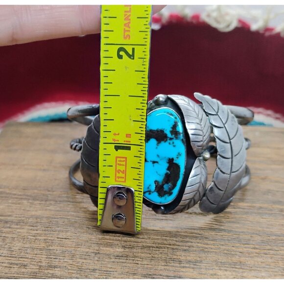 Vtg Native Old Pawn Navajo Bisbee Turquoise Sterling Silver Cuff Bracelet - Picture 5 of 10